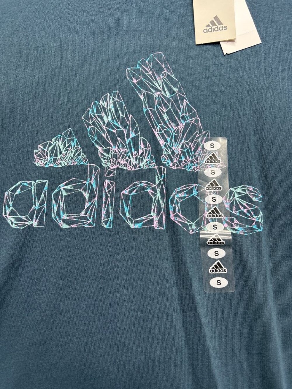 Adidas Mens Small Blue Graphic Logo T-Shirt With Tags Crew Neck w FLAW - Picture 6 of 12